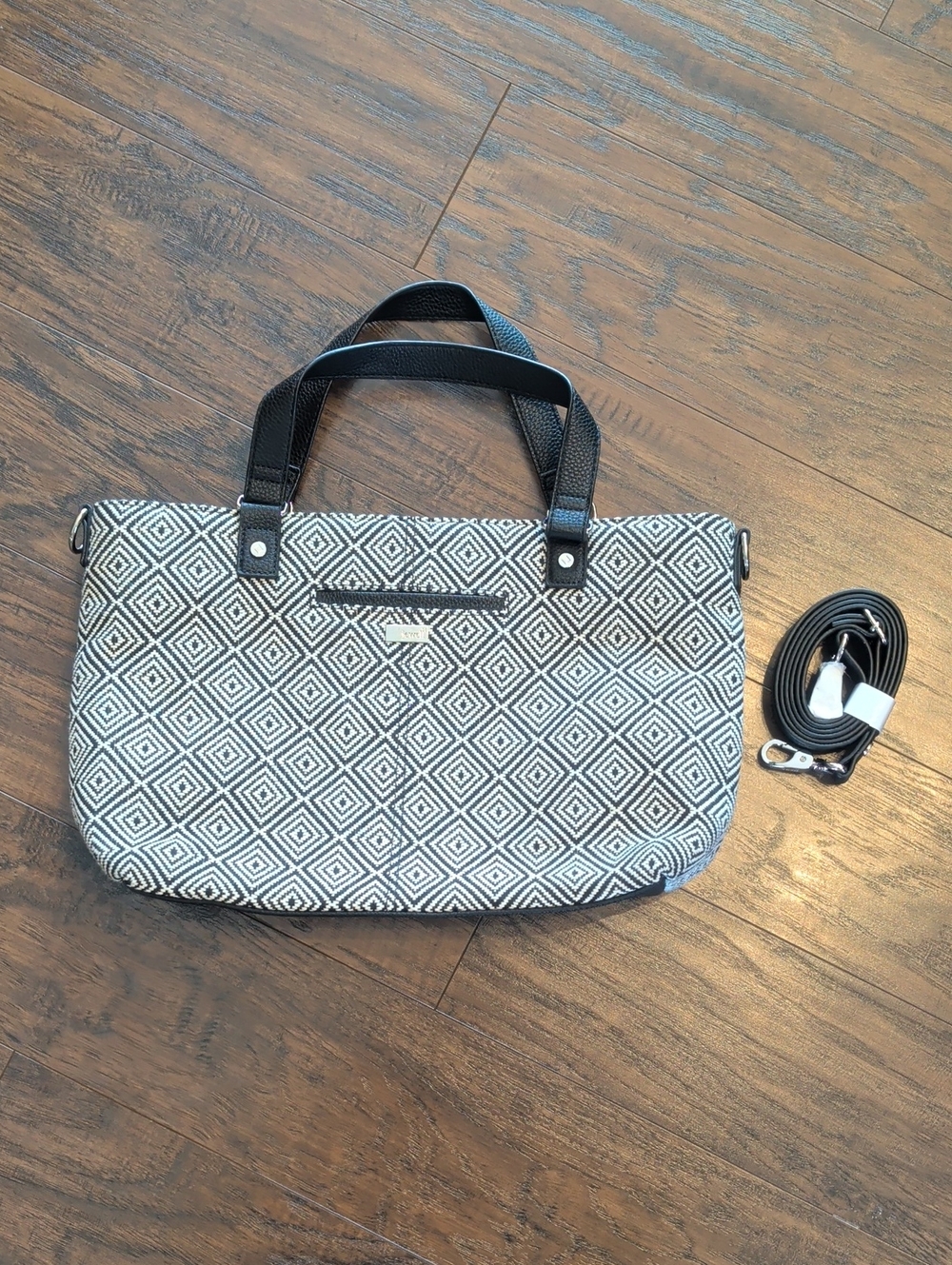 Jewell By Thirty-one Black & White Geometric Tote Bag with Black Handles